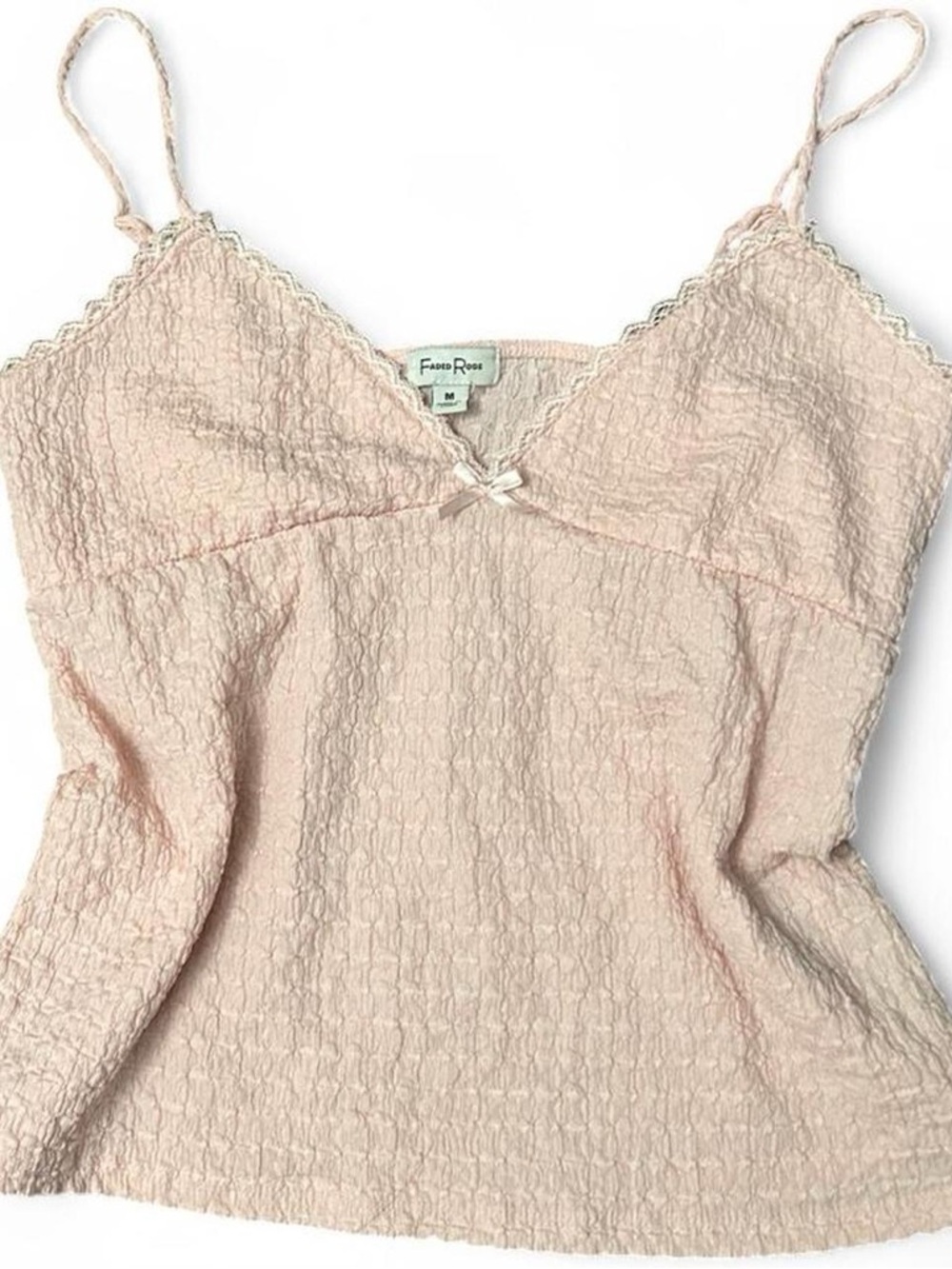 Pink Lace Cami Top Bow Detail Size M Y2K Coquette Fairycore Faded Rose